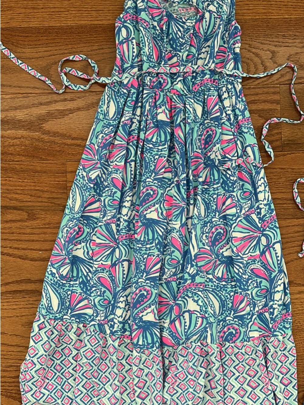 Lilly Pulitzer Blue, Pink & White Paisley Maxi Dress for Girls - Small